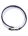 Dolce & Gabbana Blue White Leather Trimmed DG Engraved Silver Tone Clasp Bracelet