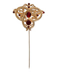 Dolce & Gabbana Gold Tone Red Crystal Embellish 925 Sterling Silver Pin