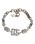 Dolce & Gabbana Silver Brass Crystal DG Logo Charm Embellished Bracelet