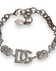 Dolce & Gabbana Silver Brass Crystal DG Logo Charm Embellished Bracelet