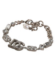 Dolce & Gabbana Silver Brass Crystal DG Logo Charm Embellished Bracelet
