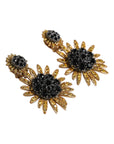 Dolce & Gabbana Gold Tone Brass Sunflower Crystal Clip Dangling Earrings