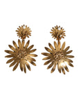 Dolce & Gabbana Gold Tone Brass Sunflower Crystal Clip Dangling Earrings
