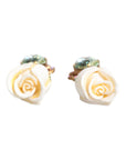 Dolce & Gabbana Brass White Flower Bloom Crystal Clip Dangling Earrings