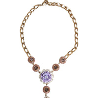 Dolce & Gabbana Gold Brass Floral Crystals Pearl Embellished Necklace