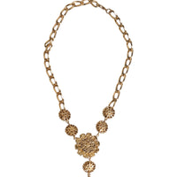 Dolce & Gabbana Gold Brass Floral Crystals Pearl Embellished Necklace