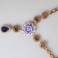 Dolce & Gabbana Gold Brass Floral Crystals Pearl Embellished Necklace