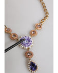 Dolce & Gabbana Gold Brass Floral Crystals Pearl Embellished Necklace