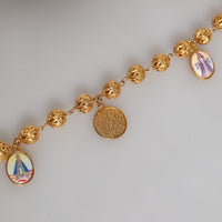 Dolce & Gabbana Gold Tone Chain Brass Beaded Statement Sicily Necklace