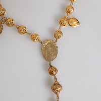 Dolce & Gabbana Gold Tone Chain Brass Beaded Statement Sicily Necklace