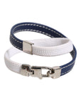 Dolce & Gabbana Blue White Leather Trimmed DG Engraved Silver Tone Clasp Bracelet