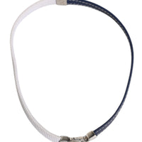Dolce & Gabbana Blue White Leather Trimmed DG Engraved Silver Tone Clasp Bracelet