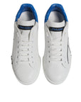 Dolce & Gabbana White Blue Leather Logo Low Top Sneakers Shoes