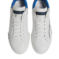 Dolce & Gabbana White Blue Leather Logo Low Top Sneakers Shoes