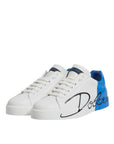 Dolce & Gabbana White Blue Leather Logo Low Top Sneakers Shoes