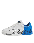 Dolce & Gabbana White Blue Leather Logo Low Top Sneakers Shoes