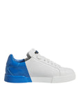 Dolce & Gabbana White Blue Leather Logo Low Top Sneakers Shoes