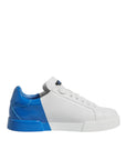 Dolce & Gabbana White Blue Leather Logo Low Top Sneakers Shoes