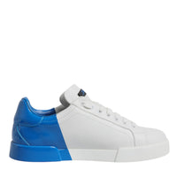 Dolce & Gabbana White Blue Leather Logo Low Top Sneakers Shoes