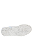 Dolce & Gabbana White Blue Leather Logo Low Top Sneakers Shoes