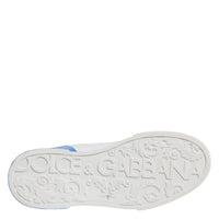 Dolce & Gabbana White Blue Leather Logo Low Top Sneakers Shoes