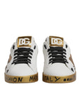 Dolce & Gabbana White Gold Crystal Logo Portofino Sneakers Shoes