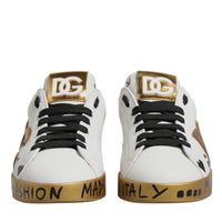 Dolce & Gabbana White Gold Crystal Logo Portofino Sneakers Shoes