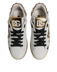Dolce & Gabbana White Gold Crystal Logo Portofino Sneakers Shoes