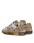 Dolce & Gabbana White Gold Crystal Logo Portofino Sneakers Shoes