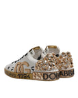 Dolce & Gabbana White Gold Crystal Logo Portofino Sneakers Shoes