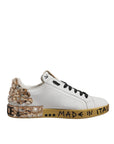 Dolce & Gabbana White Gold Crystal Logo Portofino Sneakers Shoes