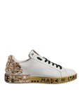 Dolce & Gabbana White Gold Crystal Logo Portofino Sneakers Shoes
