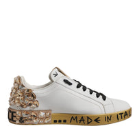 Dolce & Gabbana White Gold Crystal Logo Portofino Sneakers Shoes