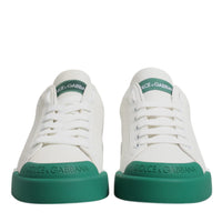 Dolce & Gabbana White Green Leather Low Top Men Sneakers Shoes