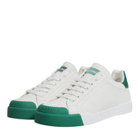 Dolce & Gabbana White Green Leather Low Top Men Sneakers Shoes
