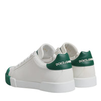 Dolce & Gabbana White Green Leather Low Top Men Sneakers Shoes