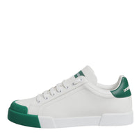 Dolce & Gabbana White Green Leather Low Top Men Sneakers Shoes