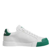 Dolce & Gabbana White Green Leather Low Top Men Sneakers Shoes