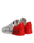 Dolce & Gabbana White Red Leather Logo Low Top Sneakers Shoes