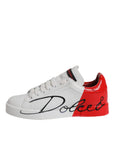 Dolce & Gabbana White Red Leather Logo Low Top Sneakers Shoes