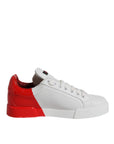 Dolce & Gabbana White Red Leather Logo Low Top Sneakers Shoes