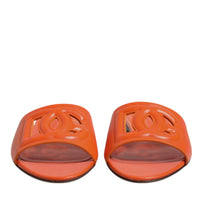 Dolce & Gabbana Orange Leather Logo Flats Sandals Shoes
