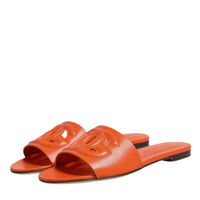 Dolce & Gabbana Orange Leather Logo Flats Sandals Shoes