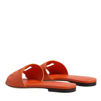 Dolce & Gabbana Orange Leather Logo Flats Sandals Shoes