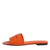 Dolce & Gabbana Orange Leather Logo Flats Sandals Shoes