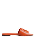 Dolce & Gabbana Orange Leather Logo Flats Sandals Shoes