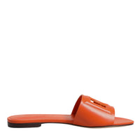 Dolce & Gabbana Orange Leather Logo Flats Sandals Shoes