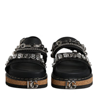 Dolce & Gabbana Black Crystal Embellish Strap Sandals Shoes