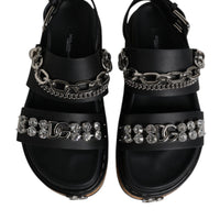 Dolce & Gabbana Black Crystal Embellish Strap Sandals Shoes