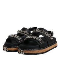 Dolce & Gabbana Black Crystal Embellish Strap Sandals Shoes